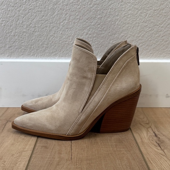 Vince Camuto Light Taupe Suede Pointed Ankle Booties - Picture 3 of 6